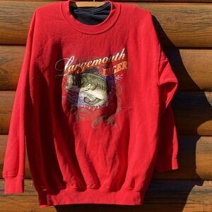 🍺  BOUNDARY WATERS BREWERY LARGEMOUTH LAGER RED CREW SWEATSHIRT  Sz L😉